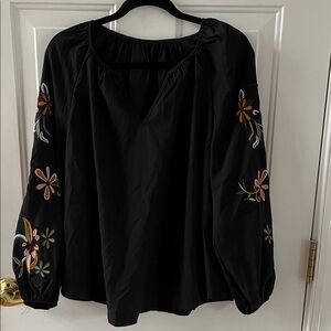Embroidered Black Floral Women's Top